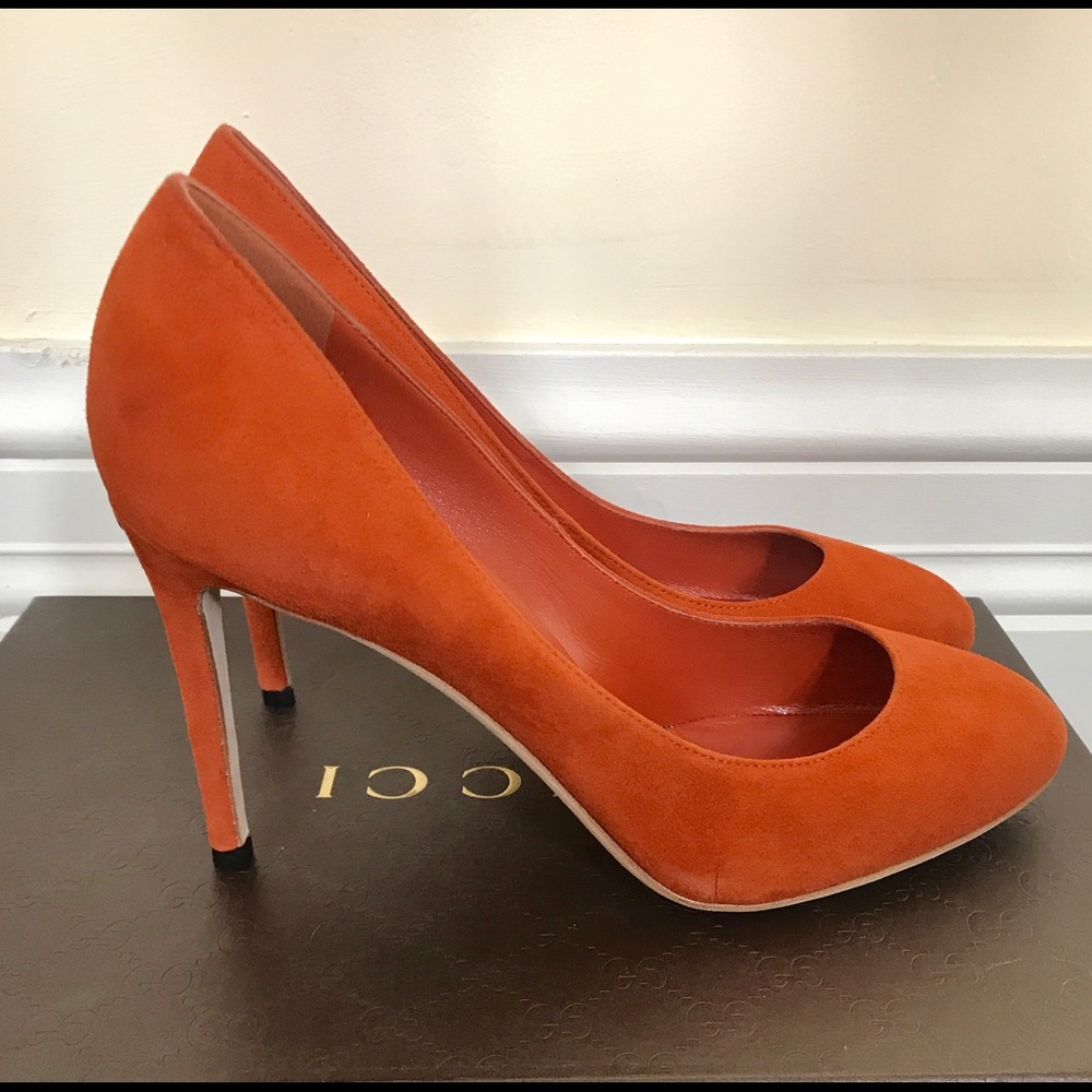 Orange Suede Gucci High Heel Pumps
